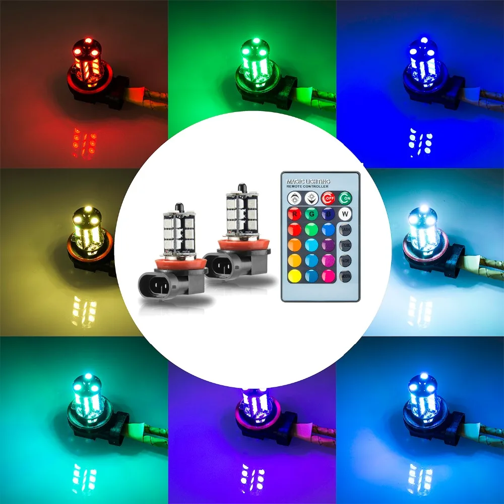 YIJINSHENG 2 шт. 27SMD 12 В RGB 5050 H11/H8 HB3 HB4 9006 9005 H4 H7 светодиодные Сменные противотуманные
