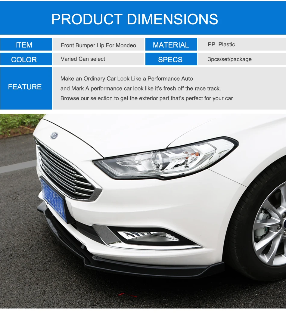 Высокое качество передний бампер спойлер для Ford Fusion 18 PP Пластик 3 шт./компл. передней губы подбородка бампер Bodykits Углеродная сажа Цвет