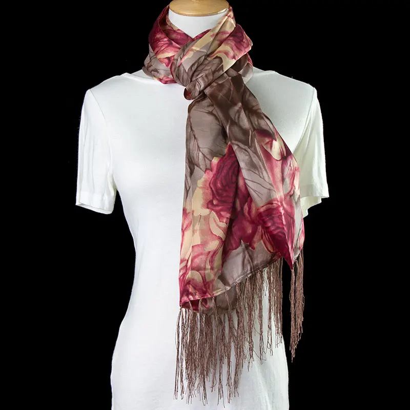 

100% Silk Scarf Women Scarf Flower Long Silk Shawl 2019 Double Layers Silk Wrap Floral Female Shawl Hot Luxury Gift for Lady