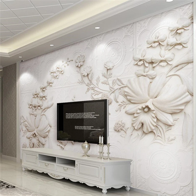 

wellyu papier peint wallpaper for walls 3 d Custom wallpaper 3d white white European stone carving orchid background