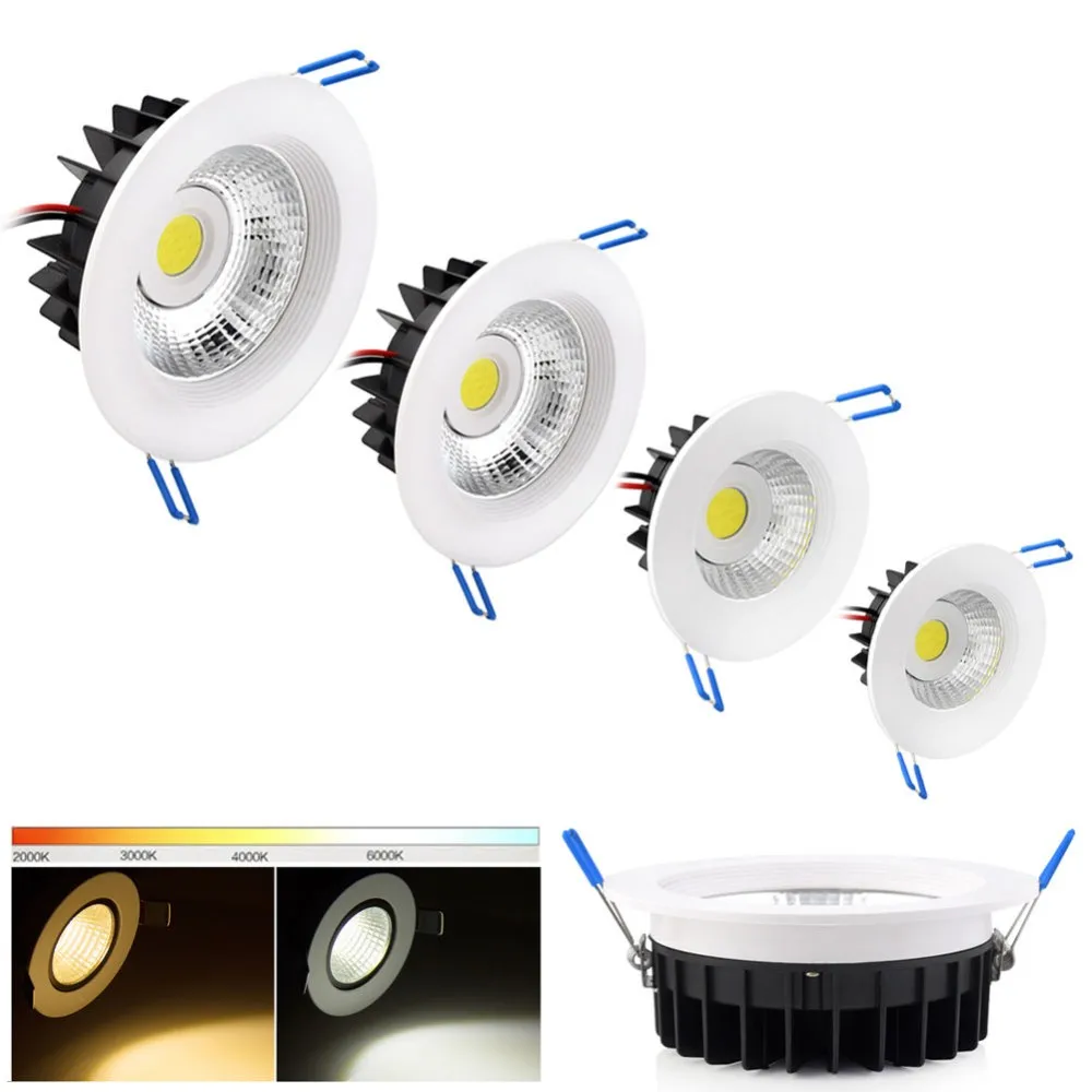Белый корпус Led COB даунлайт с регулируемой яркостью 5 Вт 7 Вт 9 Вт 12 Вт 15 Вт 20 Вт 25 Вт светодиодный потолочный светильник лампочки AC85-265V+ светодиодный драйвер CE