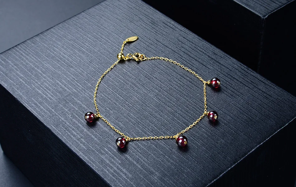 ORSA JEWELS Подлинная 925 Красный Гранат женские браслеты из стерлингового серебра очаровательные 18 К золотые браслеты Цепочка модные ювелирные изделия SB45-R