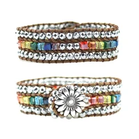 chakra bracelet jewelry handmade leather wrap bracelet multi color spare crystal beads natural stone bracelet