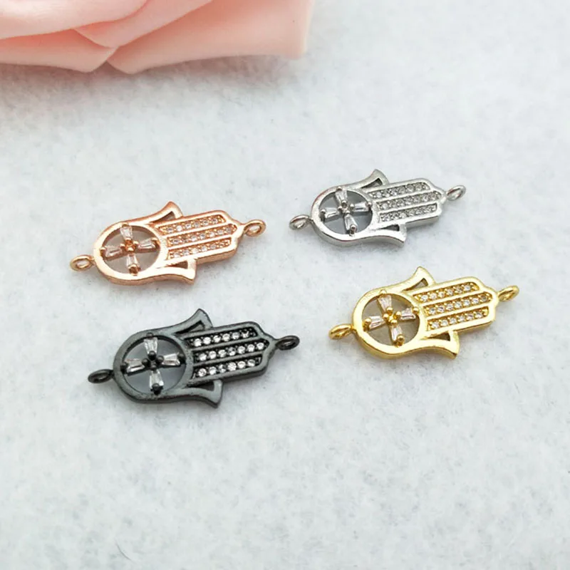

10 Pieces CZ zircon Micro Pave hand shape Connector Double Bails Beads Charm for DIY Bracelet necklace Jewelry Finding CT416