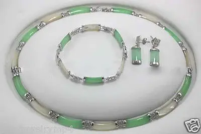 

Новые ювелирные изделия зеленый и белый камень звенья ожерелье браслет серьги комплект> часы оптом кварц нефрит CZ Кристалл