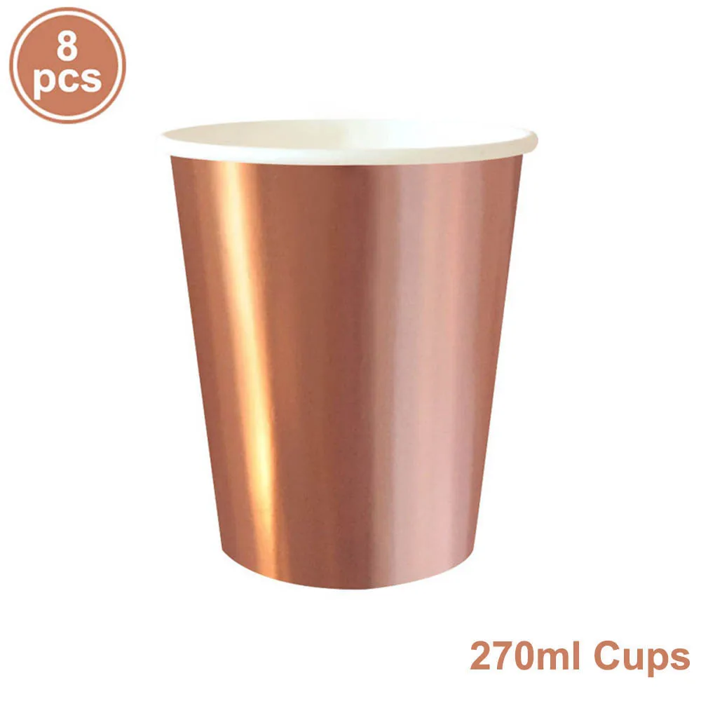 8pcs cups Посуда для вечеринки в честь Дня Рождения Розовое Золото чашки с изображением бумажные тарелки и соломки салфетки десертные тарелки обеденные тарелки Bachelor вечерние принадлежности - Цвет: 8pcs cups