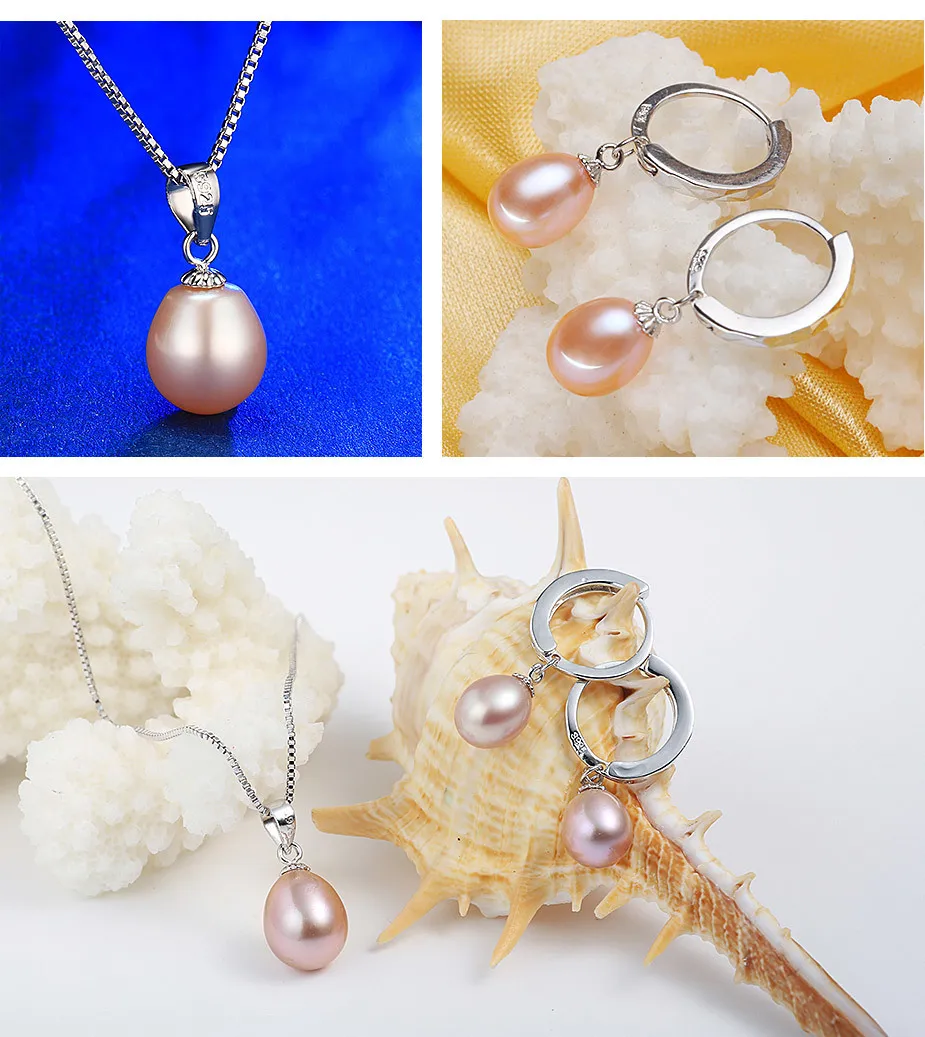 Пресноводный жемчуг necklacpromotion комплект ювелирных изделий! Классический стерлингового серебра 925 комплект Genuinee/серьги для женщин Свадебный комплект