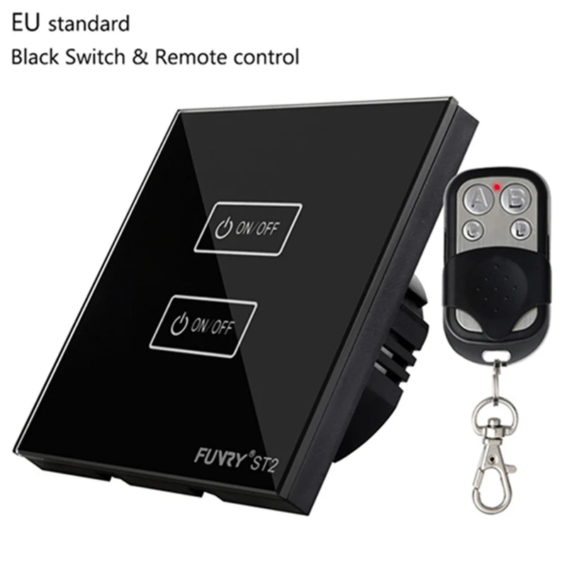 BK switch remote Funry стандарт ЕС сенсорный выключатель света Управление Сенсор переключатель роскошный настенный выключатель Панель ST2 2 Gang 170-240 В Кристалл закаленное Стекло - Цвет: BK switch remote
