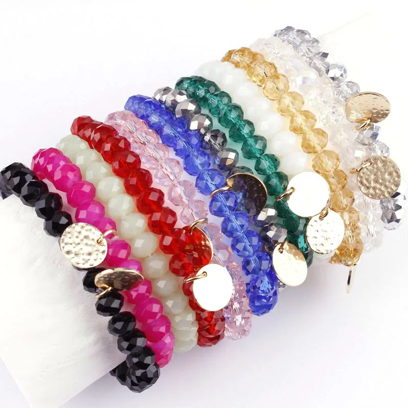 

ZWPON Fashion Gold Women Glass Beads Bracelets Inspirational Monogram Disc Charm Bracelet and Bangles Jewelry Wholesale