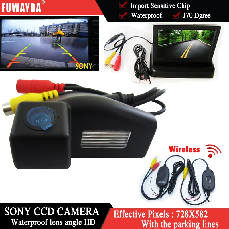 

FUWAYDA Wireless Color for SONY CCD Car Rear View Camera for Mazda 2 / Mazda 3+ 4.3 Inch foldable LCD TFT Monitor WATERPROOF HD