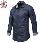 Мужская джинсовая рубашка в горошек, с длинным рукавом, из 100% хлопка, размеры 3XL