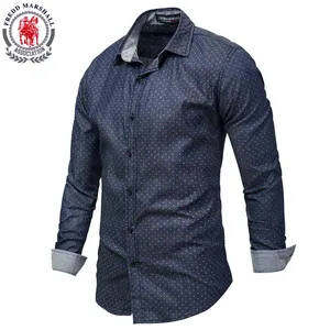 Мужская джинсовая рубашка в горошек, с длинным рукавом, из 100% хлопка, размеры 3XL