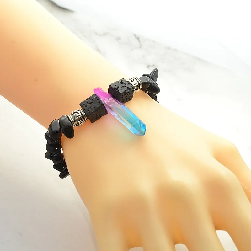 Ювелирные аксессуары ручной работы модный браслет из обсидиана гравия лавы