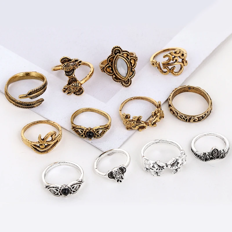 YAOLOGE Vintage Knuckle Ring Set for Women Fashion Anel Aneis Bague Femme Stone Midi Finger Rings Boho Jewelry 11pcs R156 | Украшения и