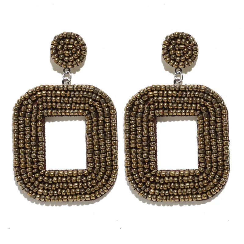 W74763 CWEEL INS Trendy Women Statement Earrings Boho Ethnic Colorful Dangle Drop Earrings Beads Tassel Fringe Party Wedding Jewelry - Окраска металла: W74763