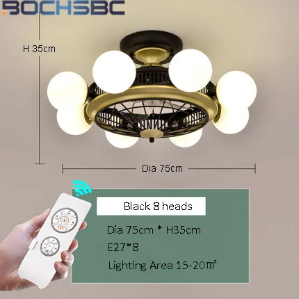 Black 8 heads BOCHSBC светодиодный скандинавский анион Потолочная люстра с вентилятором 220 В черные домашние декоративные лампы 8 головок столовая гостиная ночник с подставкой - Цвет лезвия: Black 8 heads