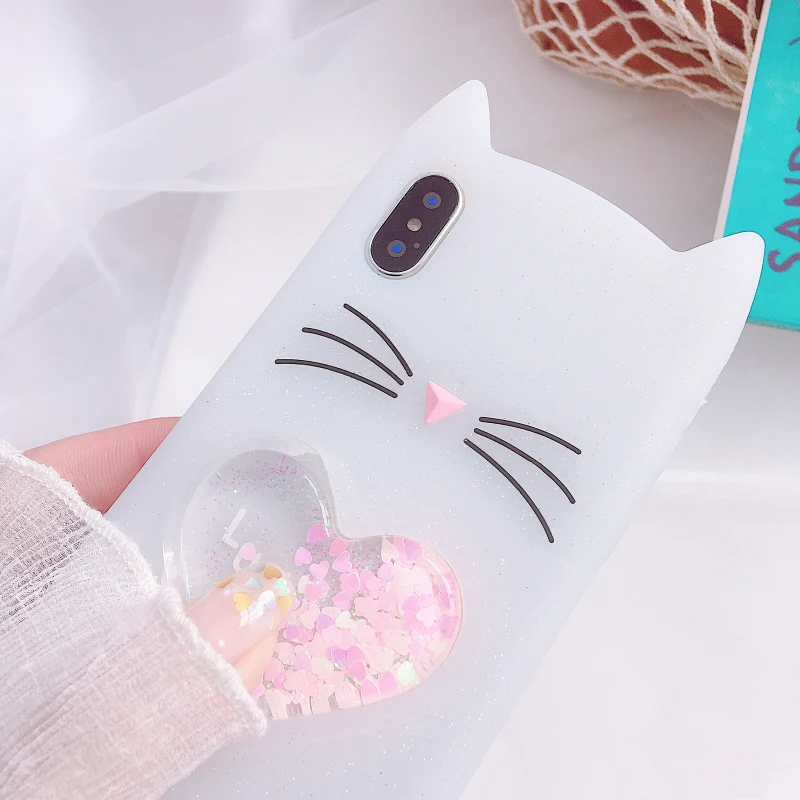 Креативные зыбучие пески блестящие звезды 3D Lucky Cat чехол для телефона для iphone X XR XS Max 6 6S 7 8 Plus Милая динамическая жидкая задняя крышка