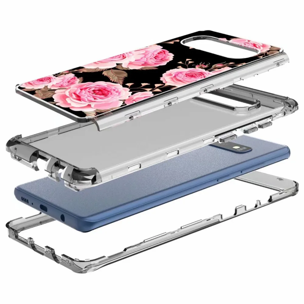 Гибридный ударопрочный защитный чехол с цветком + прозрачная задняя крышка из