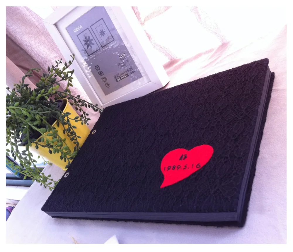 29 7*21 см черный с красным сердцем вышивка 2 кольца липкий тип 20 листов 40P DIY альбом