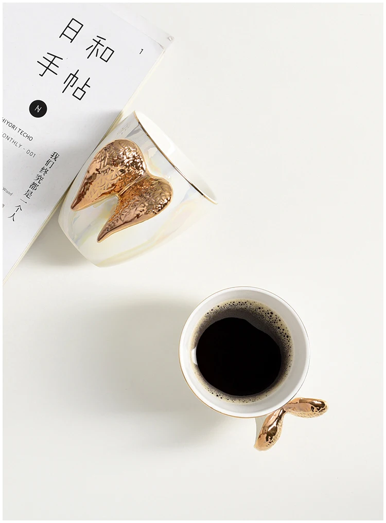 Персонализированная жемчужно-белая кофейная кружка, керамическая золотая кружка с крыльями ангела для путешествий, чайная кружка, посуда, уникальный подарок на день рождения, Рождество, свадьбу