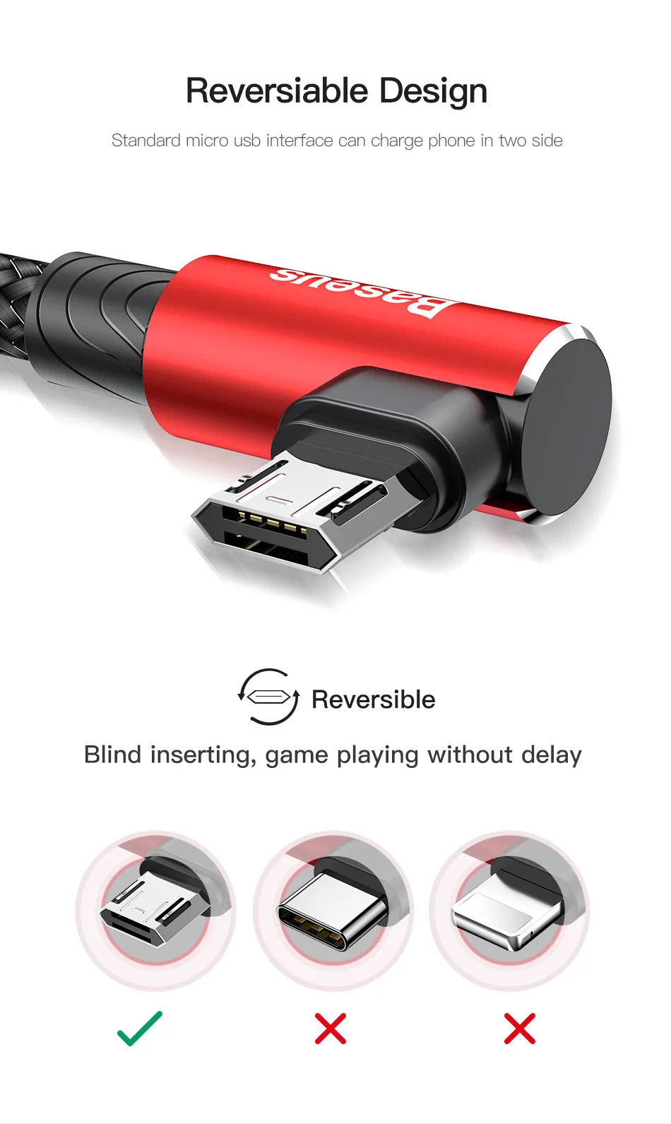 Baseus Micro USB кабель Реверсивный 2A Быстрая зарядка синхронизации данных Кабель Microusb для Xiaomi Redmi 4x Note 4 Android кабель мобильного телефона