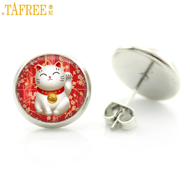 TAFREE модные милые серьги гвоздики счастливая кошка Манеки Neko приветственная
