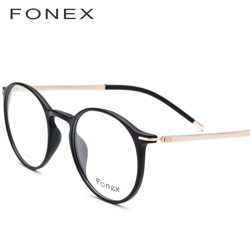 FONEX TR90, круглые очки, оправа для женщин, Ретро стиль, очки по рецепту, близорукость, оптическая оправа, мужские очки, Безвинтовые очки 725 - Цвет оправы: Black Gold