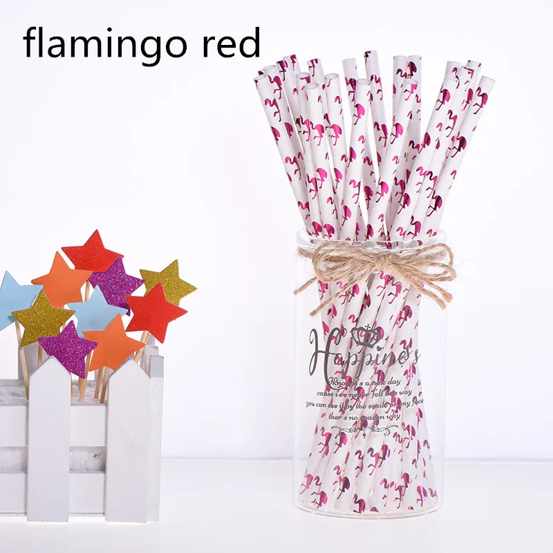 flamingo red 25 шт. креативные топперы для торта Фламинго бумажная соломинка для питья для детского душа мальчишник вечерние украшения для вечеринки сделанные своими руками - Цвет: flamingo red
