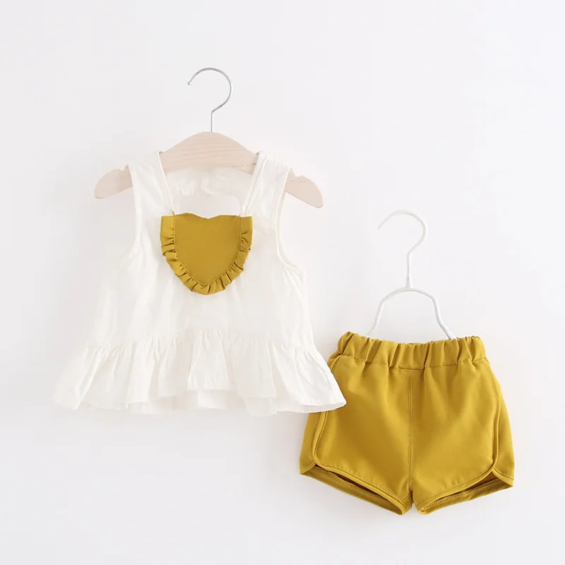 Лето Ребенок Устанавливает Девочек Хлопка Сердце Любовь футболки + Брюки дети