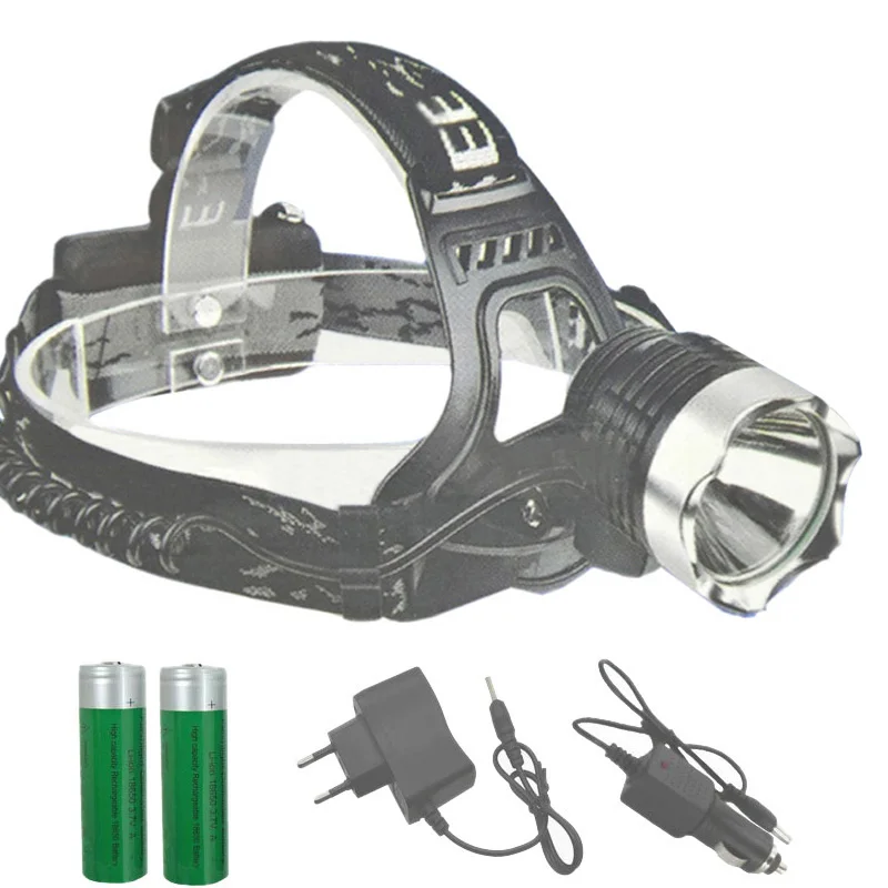 

1800Lm T6 LED Head lamp light Rechargeable 18650 torch lights + 2 X 3.7v 18650 Battery + AC car Charger