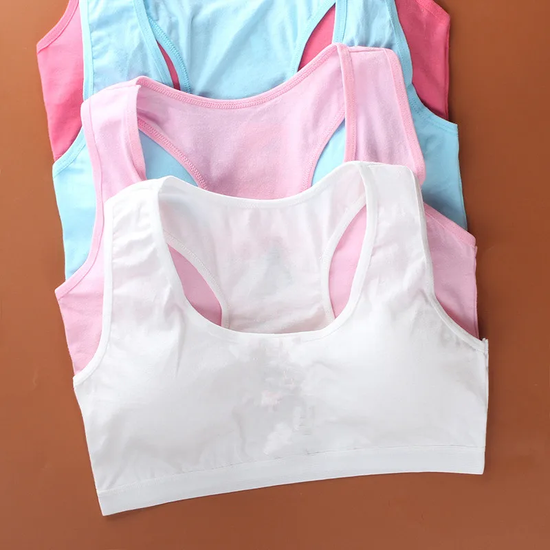 Kids Cotton Sports Training Bra Underwear Solid Color Letters Printed Scoop Neckline Teenage Puberty Girl Wireless Bralette Vest | Детская