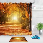 LB Осенняя занавеска для душа с изображением кленового леса в парке с деревьями и солнечным светом ткань для ванной комнаты для художественного декора с природой