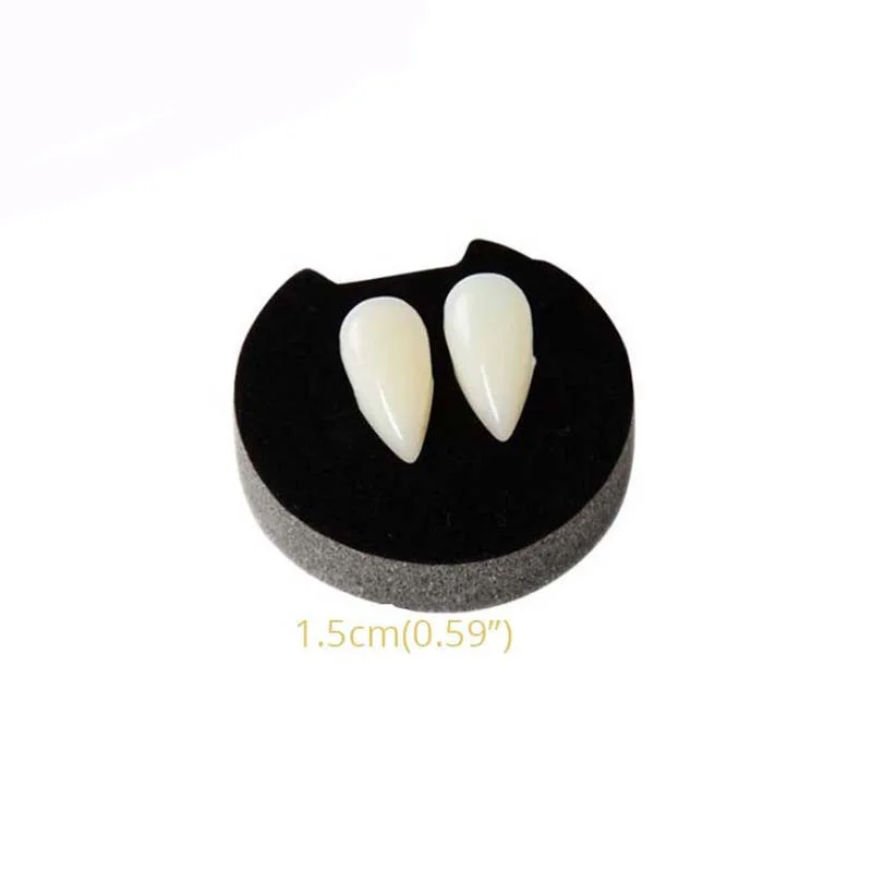 1pair 1.5cm Украшение на Хэллоуин, Зубы вампира, протезы, реквизит, зомби-дьявол, клыки, зуб с зубной резинкой, костюм на Хэллоуин, реквизит, вечерние принадлежности - Цвет: 1pair 1.5cm