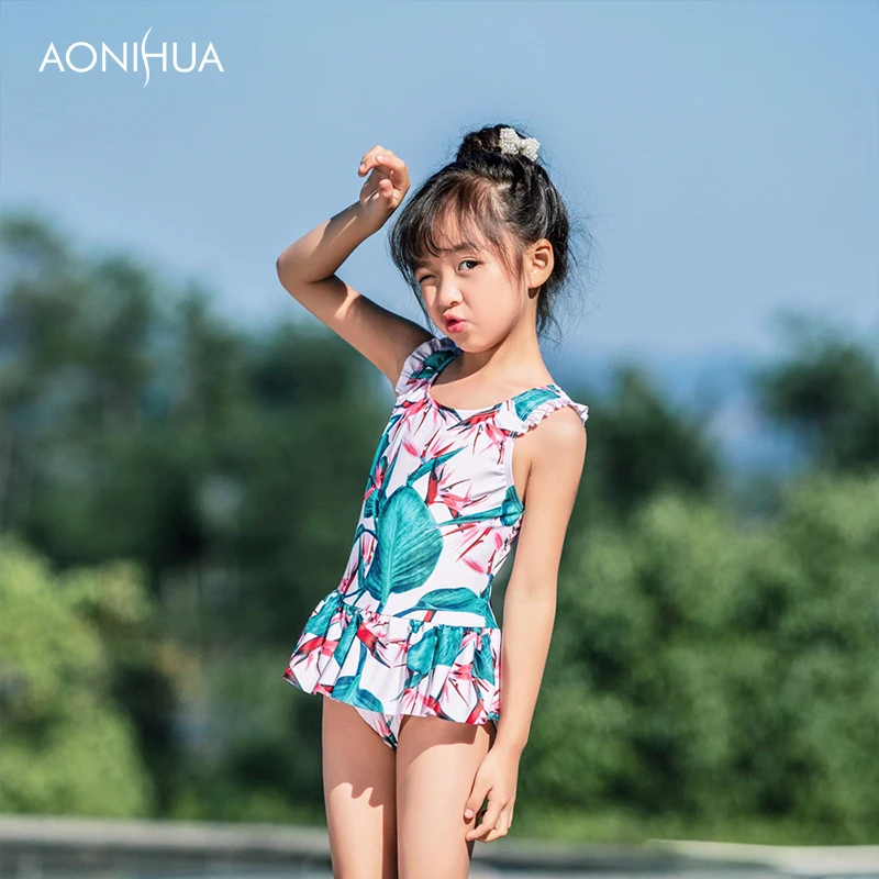 AONIHUA/Милая одежда для купания девочек украшенный цветами водонепроницаемый