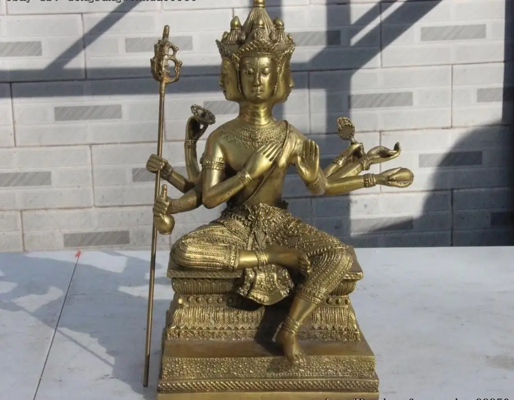 

Thailand Buddhism Brass Four sides Eight Arm Ayutthaya Sakyamuni Buddha Statue