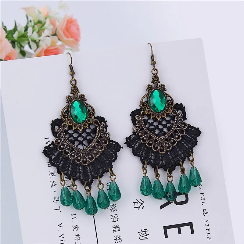 Women Earrings jewelry Gothic creative black lace earrings tassel exaggerated female dress accessories pearl fashion | Украшения и