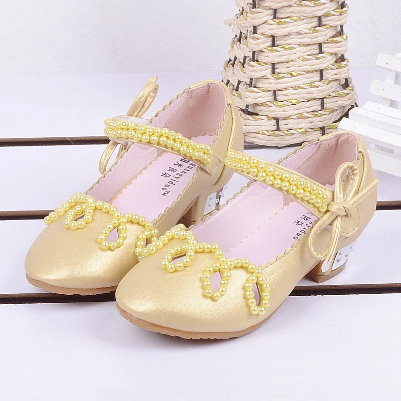 Туфли детские на высоком каблуке обувь принцессы для девочек Украшенные