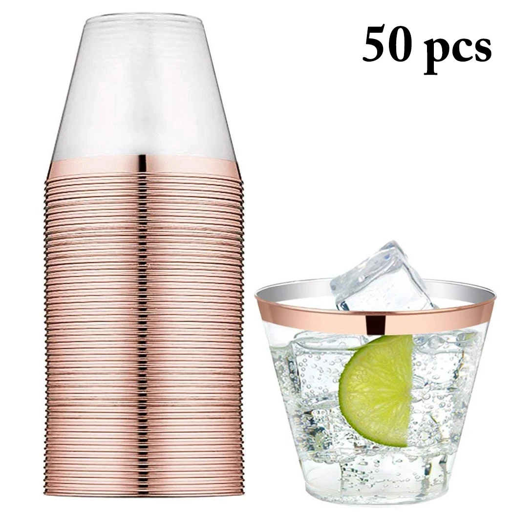 50Pcs Модные одноцветные пластиковые одноразовые стаканчики, набор для свадебной вечеринки, золотые, розовые, золотые, бронзовые, пластиковые стаканчики, одноразовые, золотые, пластиковые стаканчики - Цвет: 50Pcs