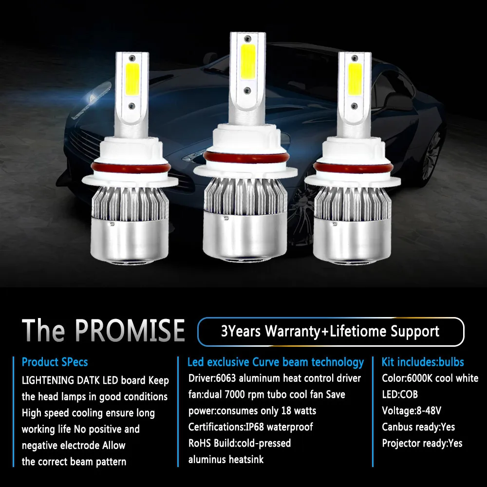 9004/HB1 3800LM 36 Вт Светодиодный фар автомобиля комплект IP68 H1 H3 H4 H7 H8 H9 H11 H13 880/H27 9005/HB3