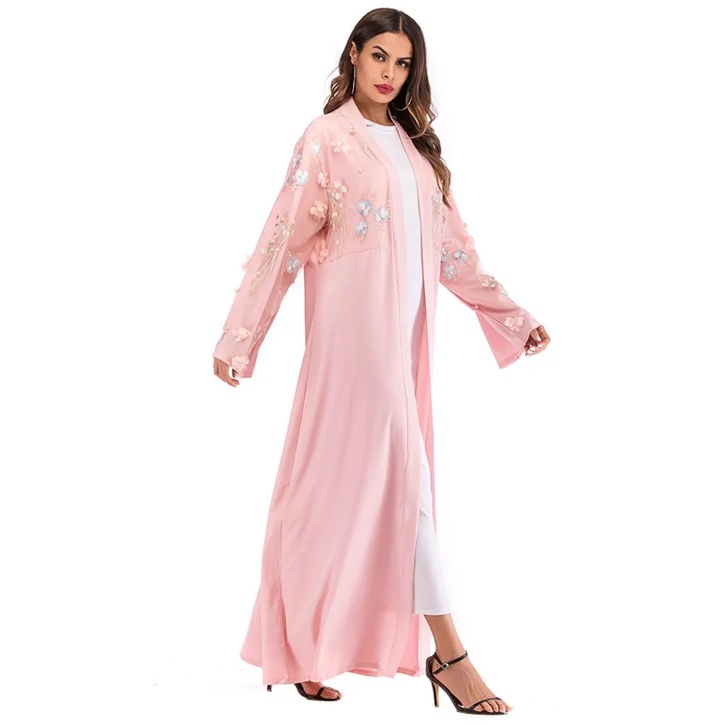 Мусульманское платье с цветочной вышивкой Abaya длинное кардиган объемным