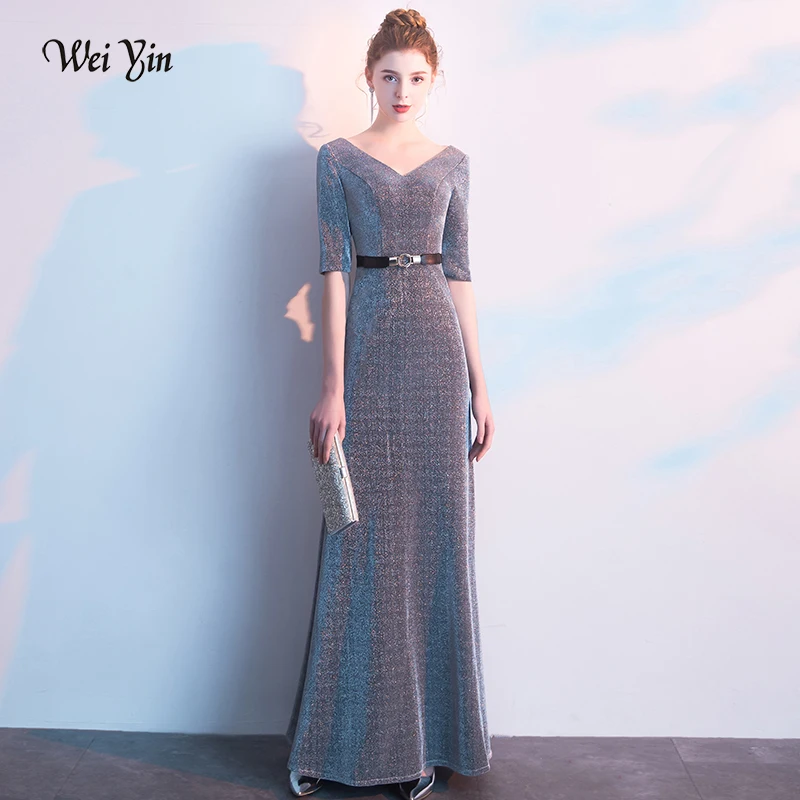 Weiyin вечернее платье русалки с v-образным вырезом 2019 серые элегантные вечерние
