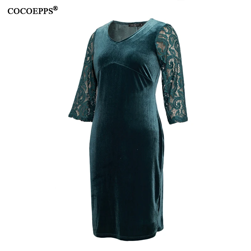 COCOEPPS Large Size Thicken lace Autumn Winter Women Velvet Dress L-6XL Female Clothing Plus Size Red Tunic Dress Vestidos