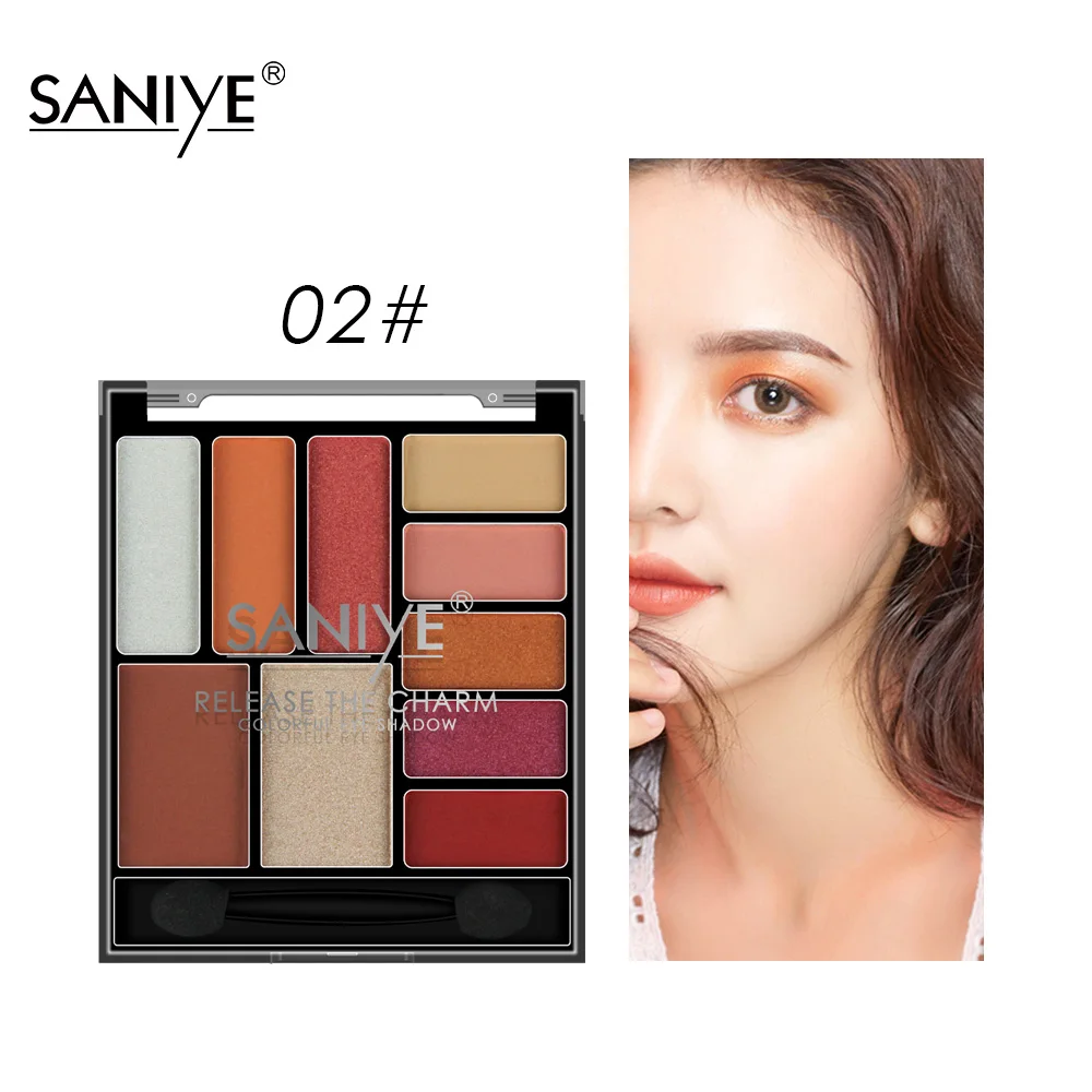 Saniye 10 цветовая палетка для макияжа нежных теней для век с шиммером, глиттером и красным оттенком E108.