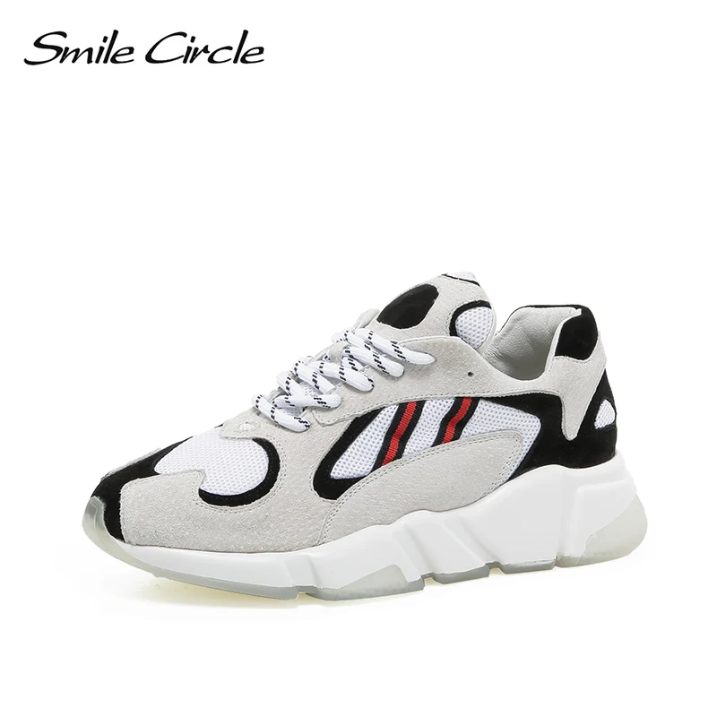 Smile Circle Breathable mesh sneakers platform casual shoes For women 2018 Autumn Lace-up mixed colors chunky | Обувь