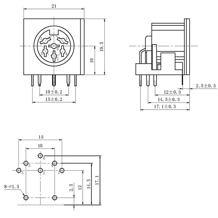 1 шт. DS 6P гнездовой разъем с одинарными клеммами PS2 6-контактный адаптер питания