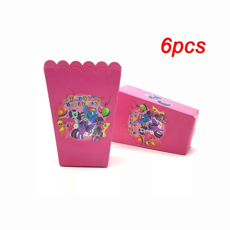 popcorn-6pcs Украшения для дня рождения, Детские скатерти «Мой маленький пони», вечерние принадлежности, тарелки, шляпы, ножи, чашки, флаги, одноразовые столовые приборы, набор - Цвет: popcorn-6pcs