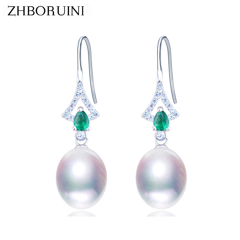 

ZHBORUINI 2020 Fashion Pearl Earrings Pearl Natural Pearl Green Zircon Earring 925 Sterling Silver Jewelry For Women Wholesale