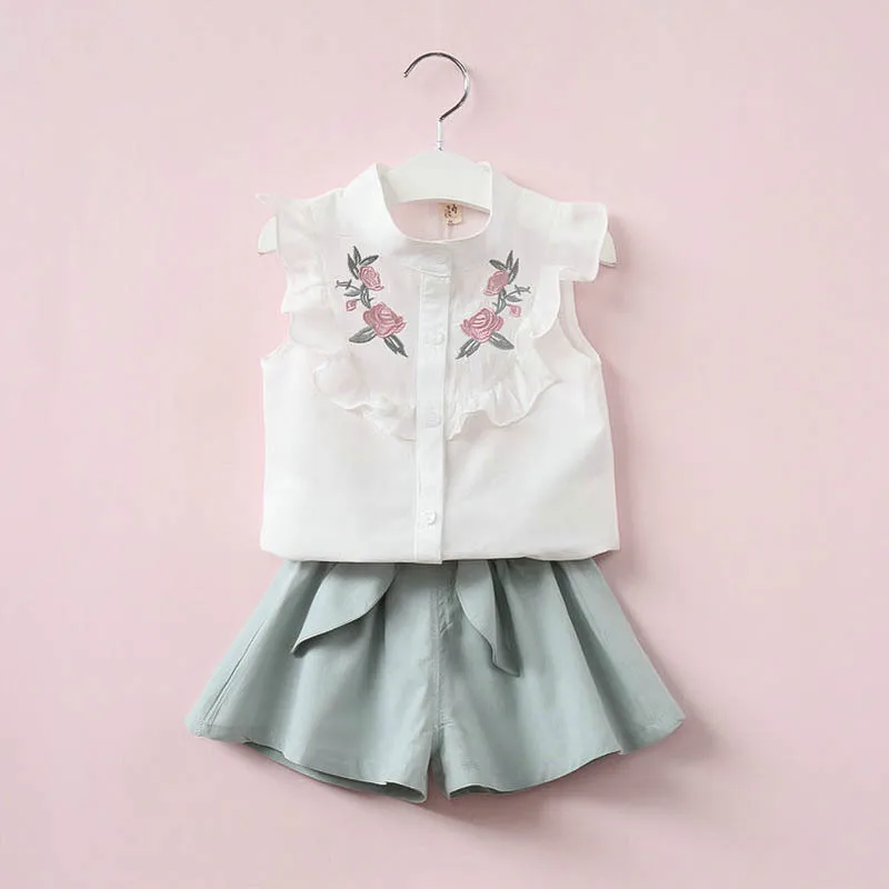 Детский летний комплект одежды с бантом и цветами для девочек|girls clothing sets|clothing