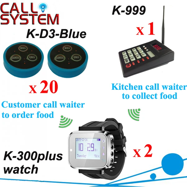 Restaurant waiter buzzer systems 1 kicthen worker keypad 2 waitress watch 20 bell button free DHL shipping