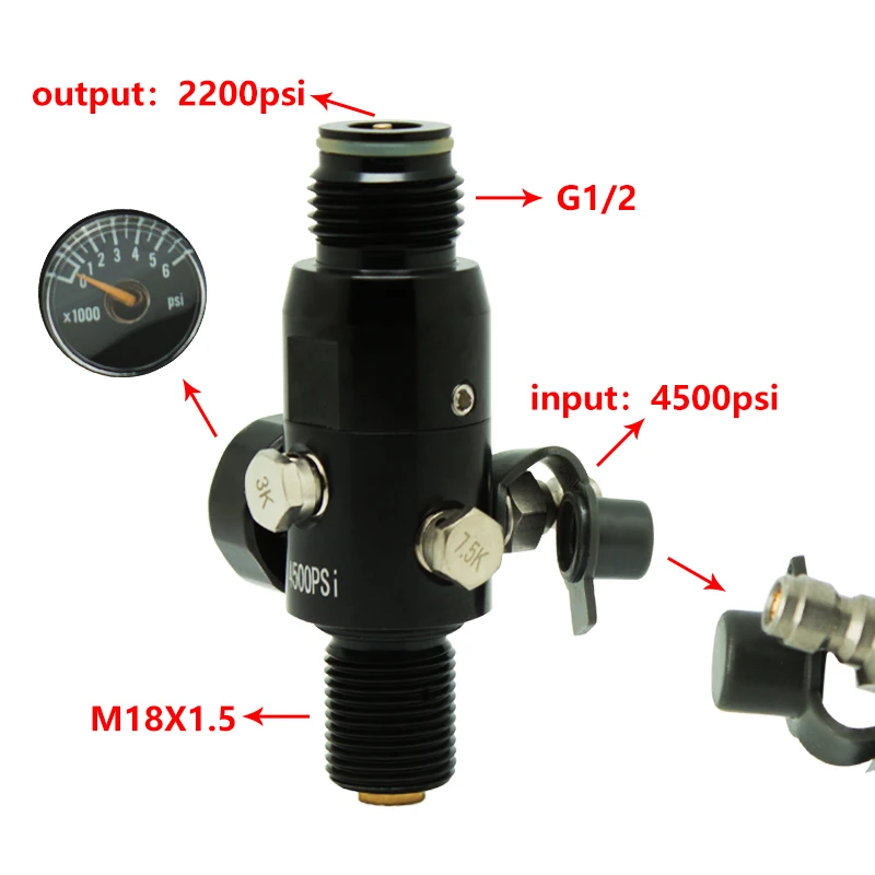 Нить M18X1.5 4500psi Пейнтбол hp регулятор воздушного бака с выходным давлением 800psi 1800psi 2200psi